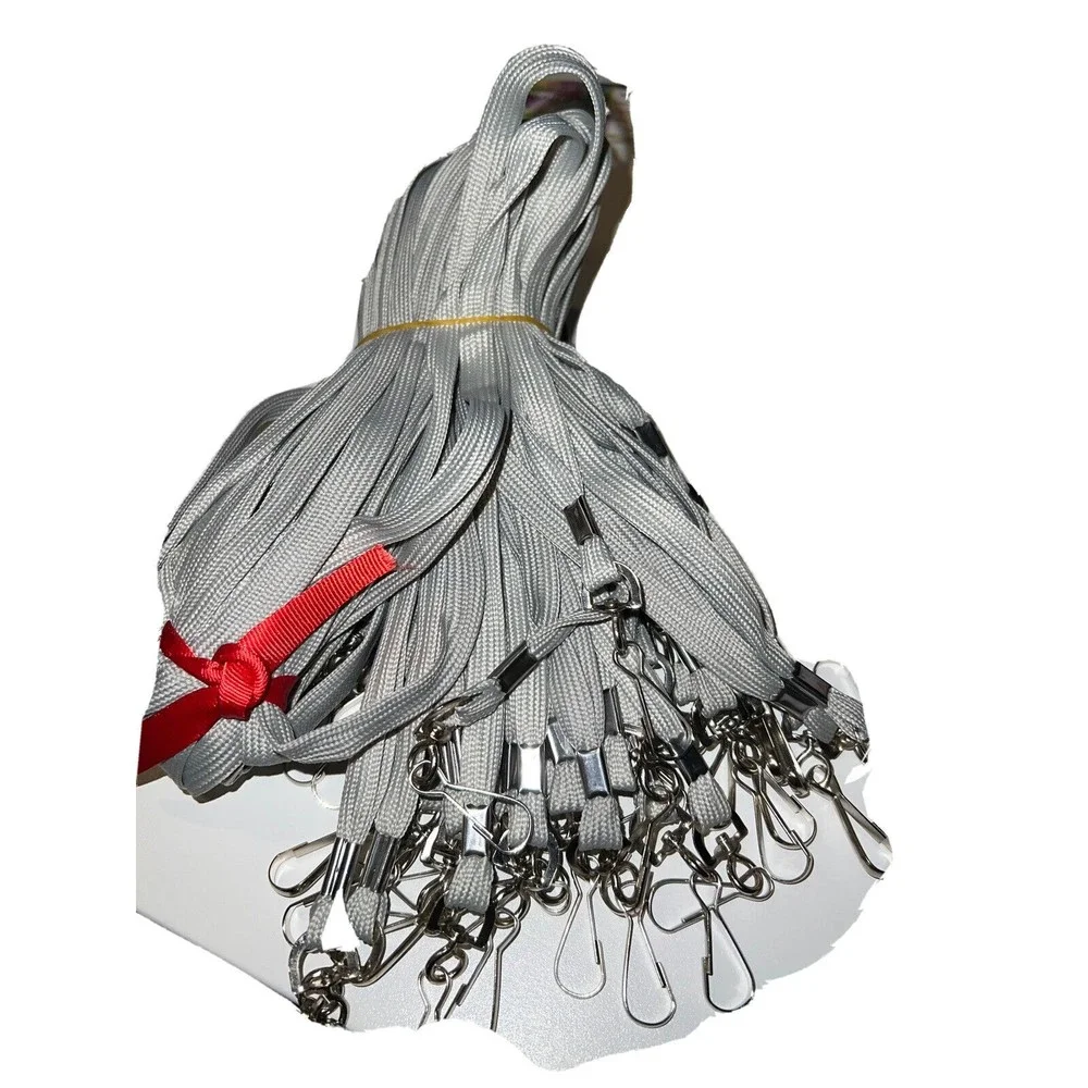 50 Pack Gray Lanyard Bulk Clip Swivel Hooks Cotton Neck Flat Lanyard with Clips